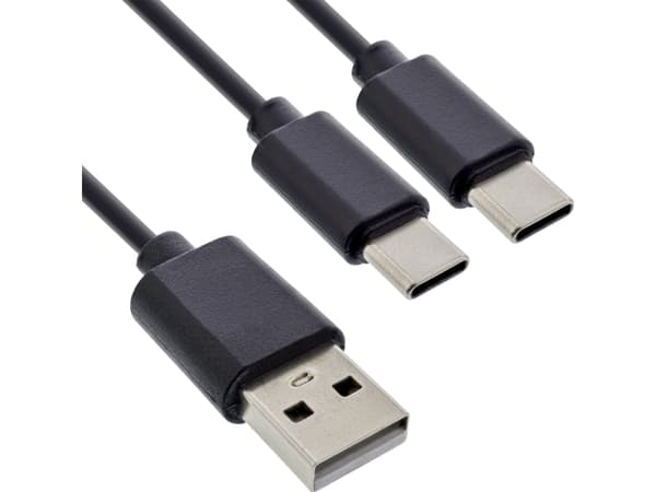 InLine® USB 2in1 Y-laddningskabel, 1x USB-A-kontakt till 2x USB-C-kontakt, svart 2m