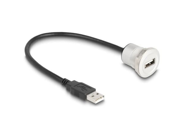 Delock - USB-förlängningskabel - USB (hane) till USB (hona) kan monteras på panel - USB 2.0 - 30 cm - M22-gänga - svart, silver