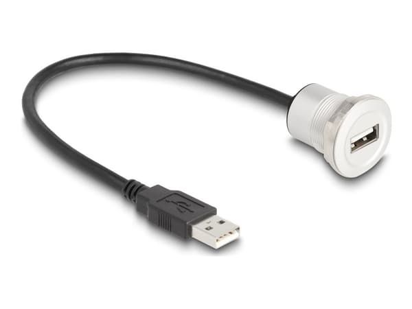 Delock - USB-förlängningskabel - USB (hane) till USB (hona) kan monteras på panel - USB 2.0 - 30 cm - M22-gänga - svart, silver