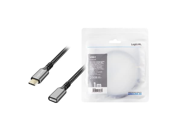 LogiLink CUA0108, 1 m, USB C, USB C, USB 3.2 Gen 2 (3.1 Gen 2), 10 Gbit/s, Sort, Grå