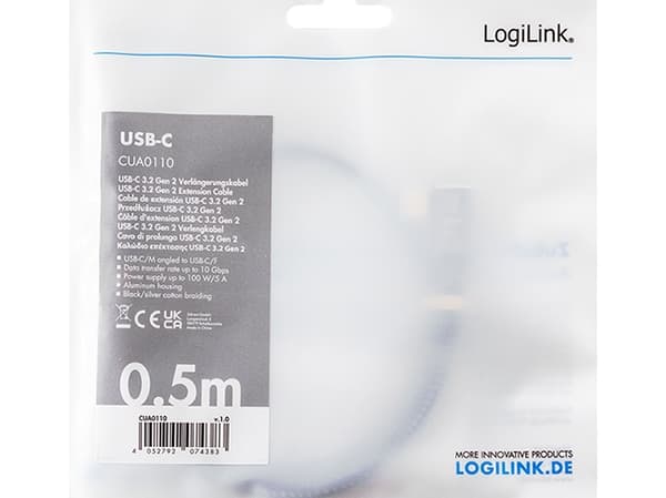 LogiLink CUA0112, 2 m, USB C, USB C, USB 3.2 Gen 1 (3.1 Gen 1), 5 Gbit/s, Svart, Grå