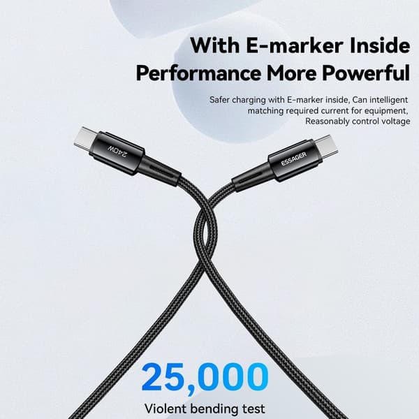 ESSAGER 2m USB-C till USB-C PD 240W Laddningskabel Datakabel Snabbladdning