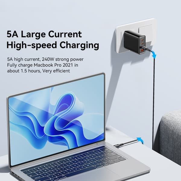 ESSAGER 2m USB-C till USB-C PD 240W Laddningskabel Datakabel Snabbladdning