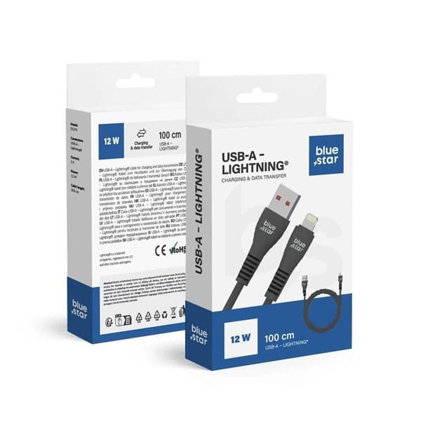 Blue Star USB-A - Lightning 2A 12W Kabel 1m DC99I - Svart