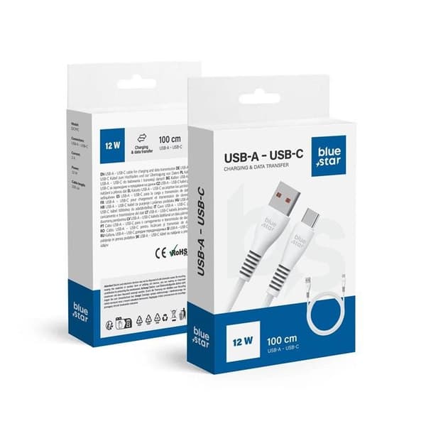 Blue Star USB-A - USB-C Kabel 1m 2A 12W DC99C - Vit