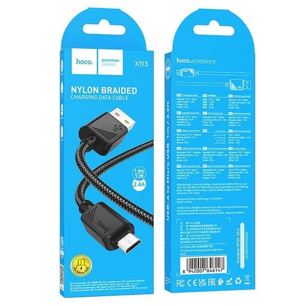 HOCO USB-A till Micro-USB Kabel 2.4A X113 1 m - Svart