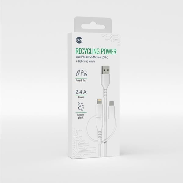 Forever 3in1 USB-A till USB-C,Micro-USB,Lightning Kabel 1.5m