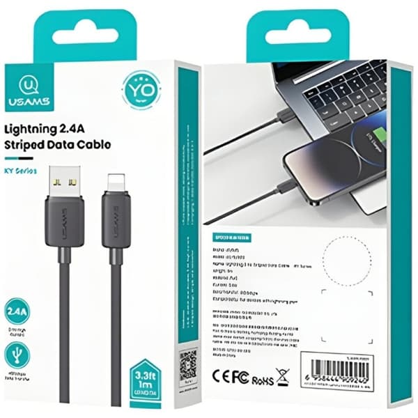 USAMS USB-C Till Lightning Kabel 1.2m Lanyard - Svart