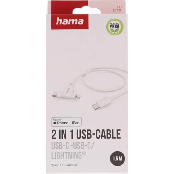 Hama USB-C Till USB-C eller Lightning 1.5m Kabel - Vit