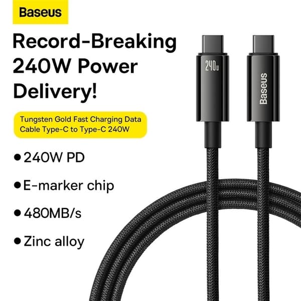 240W Snabbladdning Baseus Tungsten USB-C till USB-C-kabel – 3m