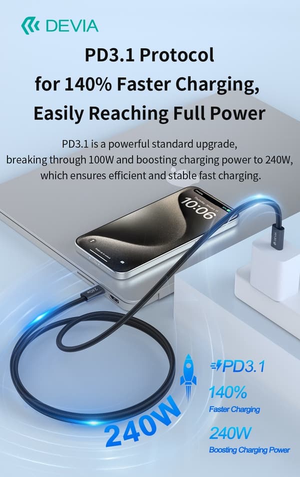 240W Devia Extreme Snabbladdning USB-C till USB-C-kabel – 2m