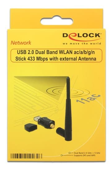 DeLOCK wireless USB network card, external antenna, 802.11ac, black