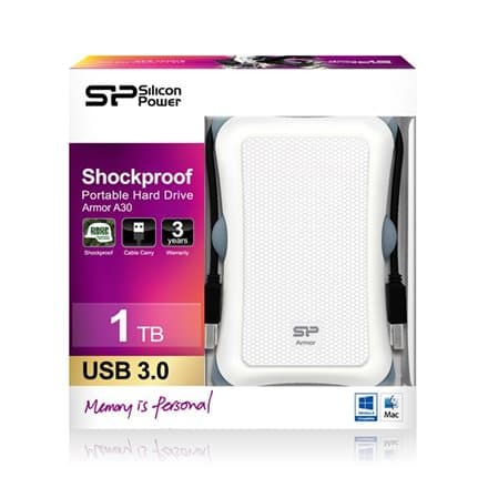 SILICON POWER External HDD Armor A30 2.5inch 1TB USB 3.0 Anti-shock White