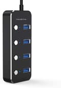 Miniatyrbillede 6 af 7: NÖRDIC drevet 4-ports hub USB 3.0 5Gbps med individuell bryter 25 cm kabel aluminium svart med strømforsyning