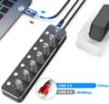 Pikkukuva 3 / 8: NÖRDIC-virralla toimiva 7-porttinen USB-C 3.0 HUB erillisellä kytkimellä 5Gbps 25cm kaapeli alumiinimusta virtalähteellä
