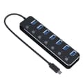 Pikkukuva 1 / 8: NÖRDIC-virralla toimiva 7-porttinen USB-C 3.0 HUB erillisellä kytkimellä 5Gbps 25cm kaapeli alumiinimusta virtalähteellä