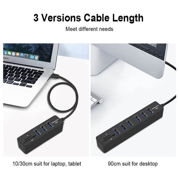 USB 2.0-Hubb med Kortläsare - 6-Portar - Flera färger