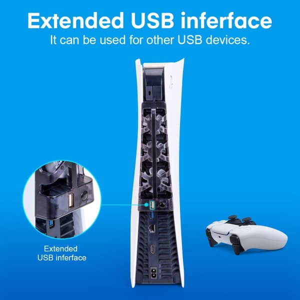 PlayStation 5 USB køler. DOBE PS5 Cooling Fan med LED.