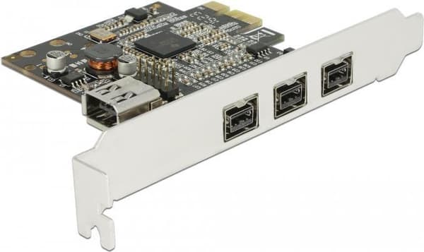 DeLock PCI Express-kort > 3 x ekstern FireWire B + 1 x intern FireWire A - FireWire-adapter - PCIe - FireWire 800 Sort, Grå