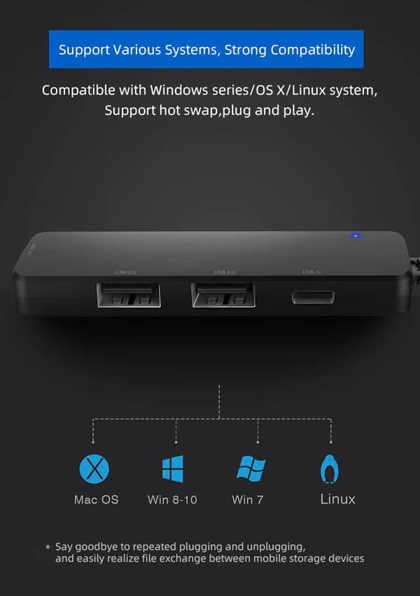 NÖRDIC 4 ports USB-C 2.0 Hubb 3xUSB-A 480Mbps 1xUSB-C 480Mbps