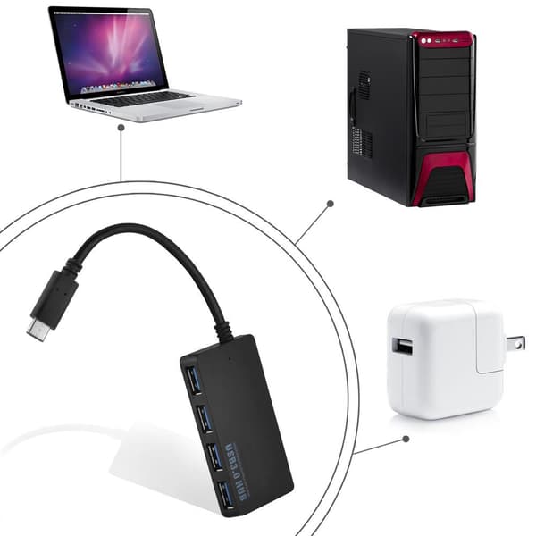 4-porttinen USB 3.0 Multi-interface USB Hub Plug & Play USB-C-liittimellä Type-C-liittimellä ja virtalähteellä sopii kannettaviin tietokoneisiin,