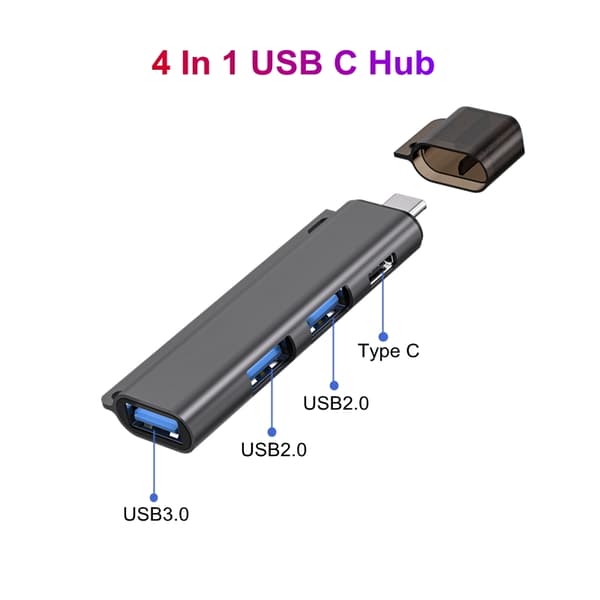 NÖRDIC 4-ports USB-C Hub 2xUSB-A 2.0, 1xUSB-A 3.1, 1xUSB-C 3.1