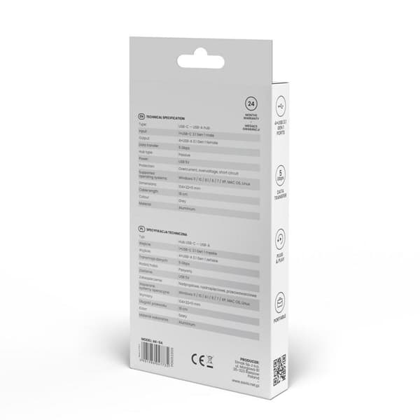 4-Port USB-C Hub Savio AK-54 Grå