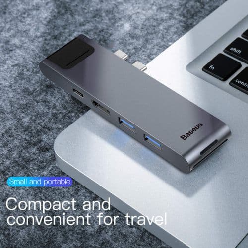 DOCKING Station Baseus, conectare PC USB Type-C x 2, USB 3.0 x 2, USB Type C x 1 PD 87W,SD x 1,MicroSD x 1,HDMI x 1/4K/60Hz,RJ-45 Gigabit LAN x 1,gri