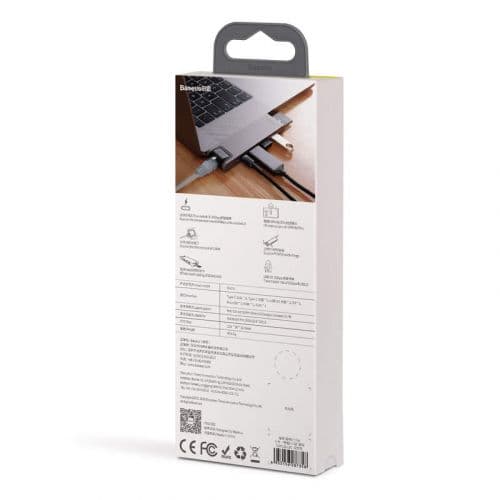 DOCKING Station Baseus, conectare PC USB Type-C x 2, USB 3.0 x 2, USB Type C x 1 PD 87W,SD x 1,MicroSD x 1,HDMI x 1/4K/60Hz,RJ-45 Gigabit LAN x 1,gri
