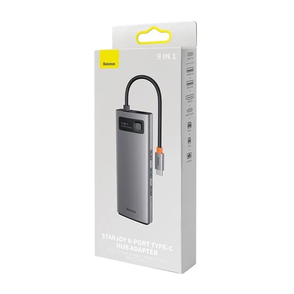 Hub 9in1 Baseus Metal Gleam Series, USB-C to 2x USB 3.0 + 2x HDMI + USB 2.0 + USB-C PD + Ethernet RJ45 + microSD/SD