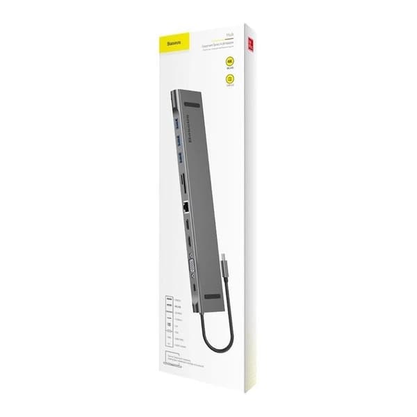 Baseus Enjoyment Series Multi-functional Type-C intelligent HD HUB（PD/HD4K*2/VGA/RJ45/SD/TF/USB*3/Audio*1/Stand)Dark gray