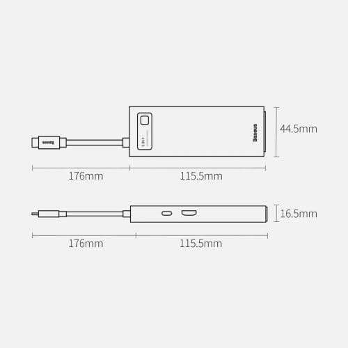 Hub 5in1 Baseus Metal Gleam Series, USB-C to 3x USB 3.0 + HDMI + USB-C PD