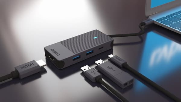 USB-C Multiport Adapter, 4 port, RAPOO-11409 Svart