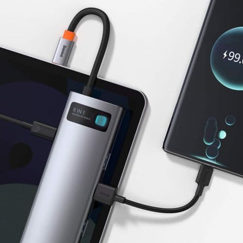 Baseus CAHUB-CV0G Metal Gleam Series 8in1 Hub / USB-C to 3x USB 3.0 / HDMI / USB-C PD / Ethernet RJ45 / microSD/SD
