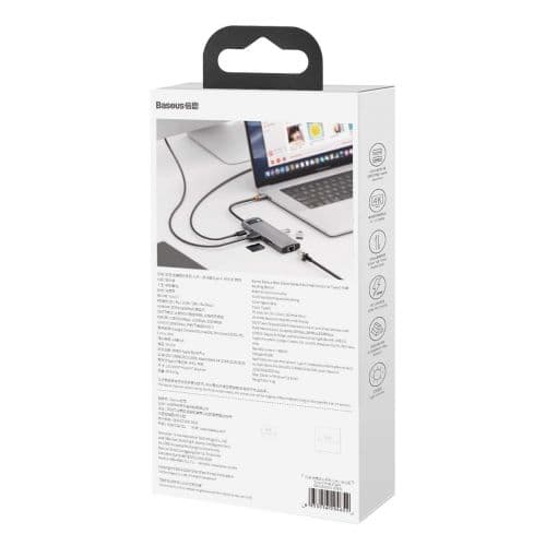 Baseus CAHUB-CV0G Metal Gleam Series 8in1 Hub / USB-C to 3x USB 3.0 / HDMI / USB-C PD / Ethernet RJ45 / microSD/SD