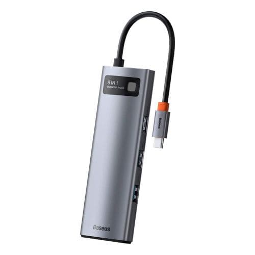 Baseus CAHUB-CV0G Metal Gleam Series 8in1 Hub / USB-C to 3x USB 3.0 / HDMI / USB-C PD / Ethernet RJ45 / microSD/SD