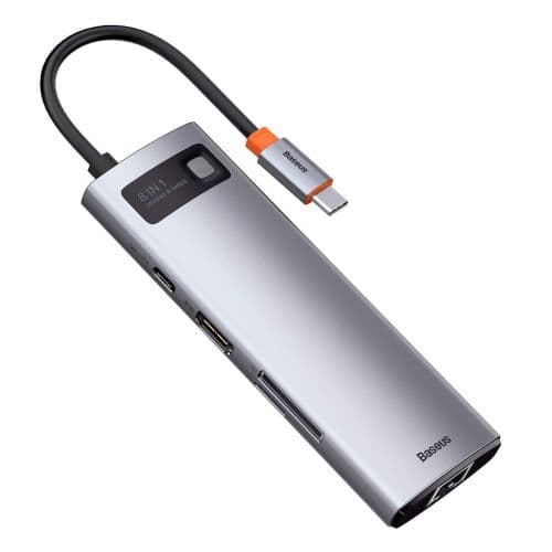 Baseus CAHUB-CV0G Metal Gleam Series 8in1 Hub / USB-C to 3x USB 3.0 / HDMI / USB-C PD / Ethernet RJ45 / microSD/SD