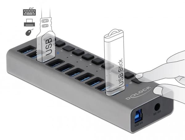 USB Hub with 10 Ports, DELOCK-63670