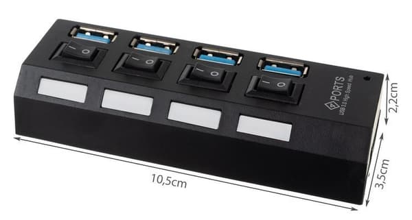 Roger AD15653 USB 3.0 Hub - Splitter 4 x USB 3.0 / 5 Gbps With Separate On / Off Buttons
