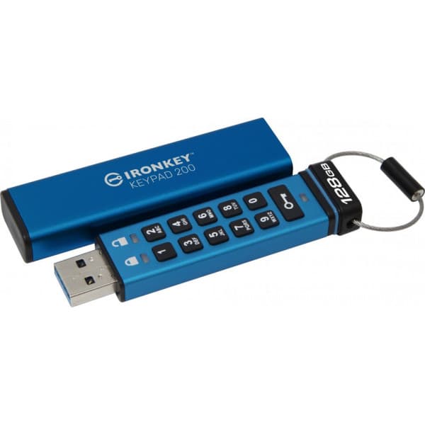 Kingston IronKey Keypad 200 128 Gt 256-bit XTS-AES -USB 32 Gen 1 -muisti Sininen