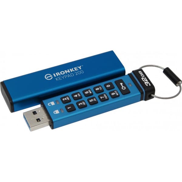 Kingston IronKey Keypad 200 32 Gt 256-bit XTS-AES -USB 32 Gen 1 -muisti Sininen