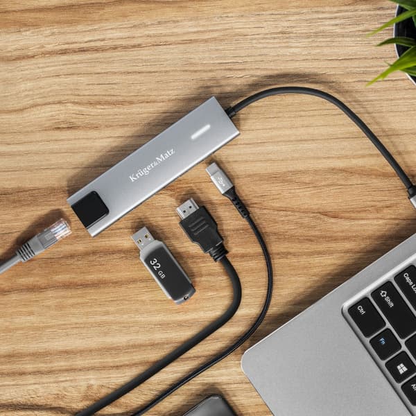 Adapter (HUB) USB typ C till HDMI/2x USB3.0/2x USB typ C/RJ45