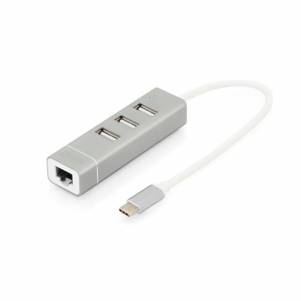 USB-HUB Digitus Grå Silvrig Aluminium Gjuten aluminium