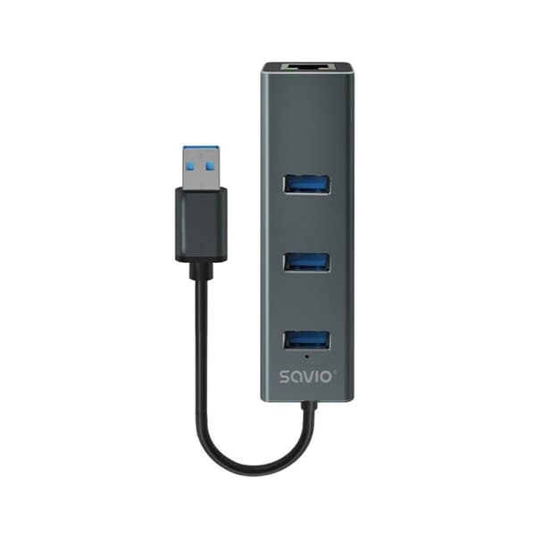 4-porttinen USB-hubi Savio AK-58 Ethernet (RJ-45) Harmaa