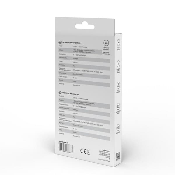 4-porttinen USB-C-hubi Savio AK-57 Ethernet (RJ-45) Harmaa