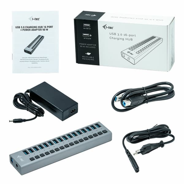USB-HUB i-Tec U3CHARGEHUB16 Grå 90 W Grå