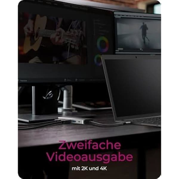 ICY BOX USB-C dockningsstation (9-i-1) för 2 skärmar (2X HDMI), 4K 60Hz, 3-portars USB 3.0-hubb, 100W strömförsörjning,