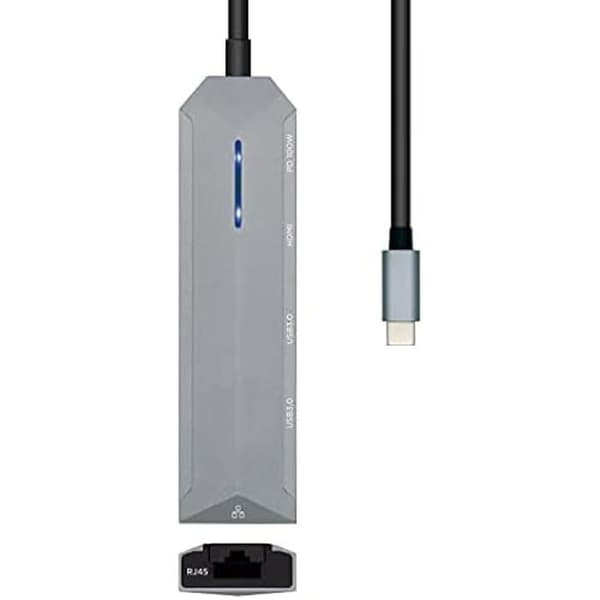 AISENS - USB-C DOCK 5 IN 1, USB-C A 1xHDMI, 1xRJ45, 2xUSB, 1xPD, GRÅ, 15CM