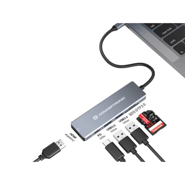 USB-HUB Conceptronic 110520207101 Grå 100 W