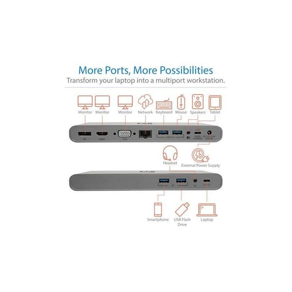 Dockningsstation - Tripp Lite - USB-C Dock - Trippelvisning - 4K HDMI/DisplayPort - 100W PD-laddning